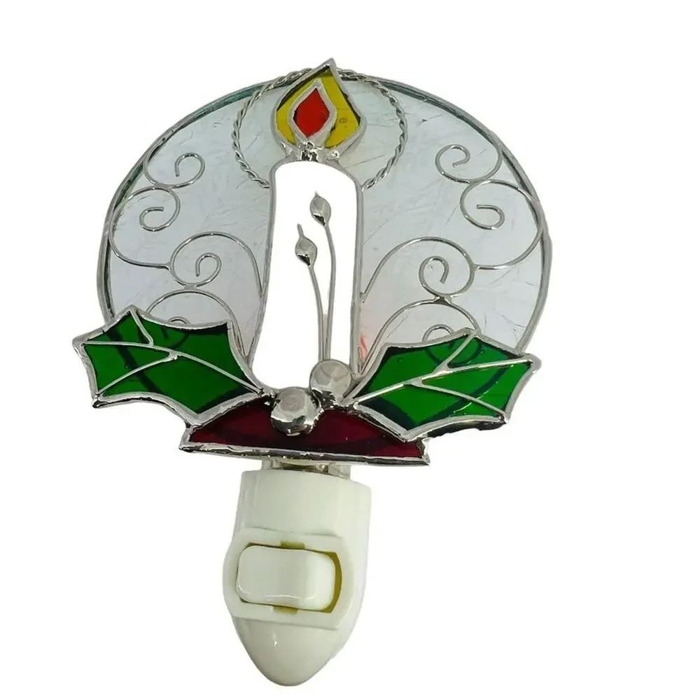 Holiday White Candle Stained Glass Nightlight
